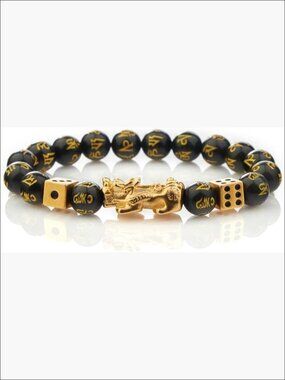 Yellow Gold Metal Pi Yao Wealth Protection Bracelet Adjustable Elastic Cord